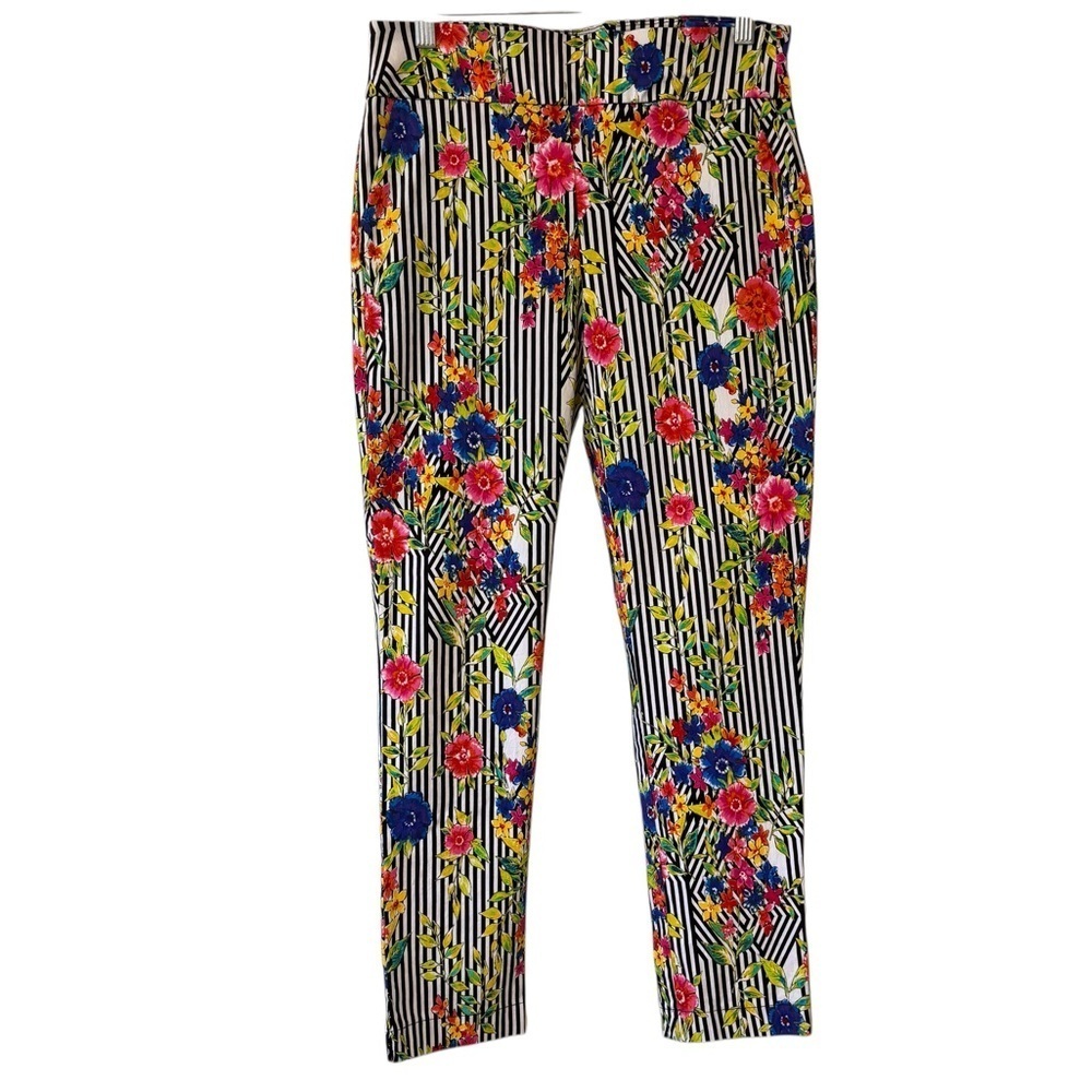 Attyre Woman's Striped Floral Pull On Pants Stretch Ankle Sz 6